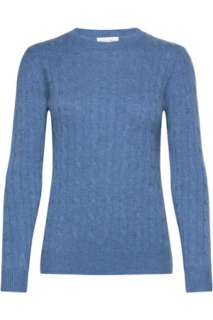 Davida Cashmere O-Neck Cable Sweater Blue