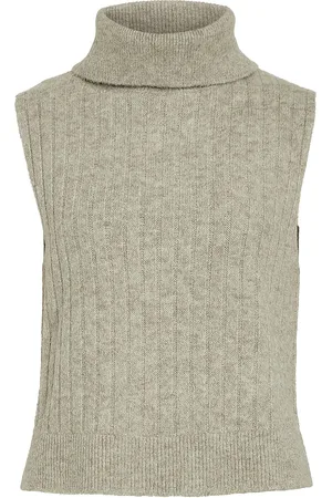 VILA Vibeluna High Neck S/L Knit Vest-Noos Beige