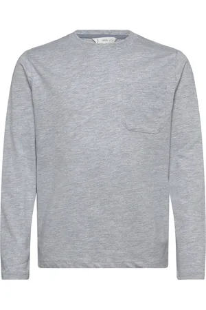 MANGO Long Sleeve Cotton T-Shirt Grey