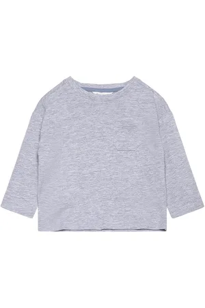 MANGO Long Sleeve Cotton T-Shirt Grey