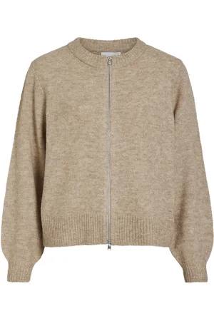 VILA Vizichy O-Neck L/S Zip Knit Cardigan/R Beige
