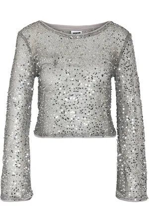 Noisy May Nmpaila L/S Net Cropped Bell Sleeve Top Grey