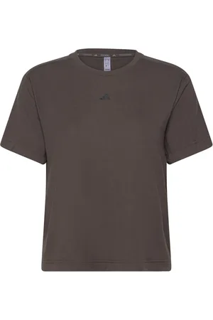 adidas Power Back Cutout 3 Stripes Tee Brown