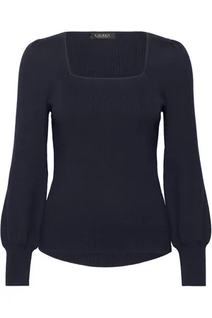 Ralph Lauren Rib-Knit Puff-Sleeve Sweater Navy