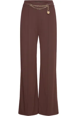 Ralph Lauren Chain-Trim Pleated Jersey Wide-Leg Pant Brown