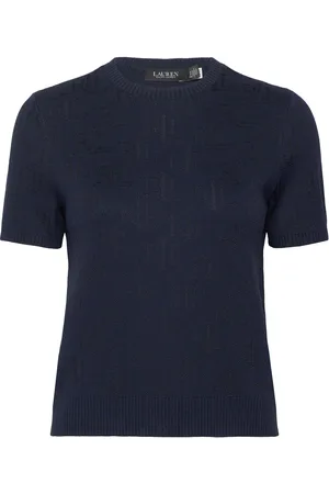 Ralph Lauren Monogram Jacquard Short-Sleeve Sweater Navy