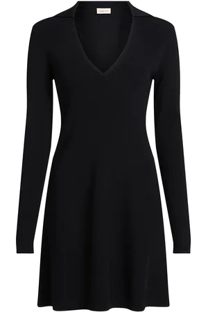 Calvin Klein V-Neck Rayon Sweater Dress Black