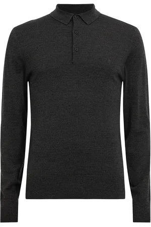 AllSaints Mode Merino Ls Polo Grey