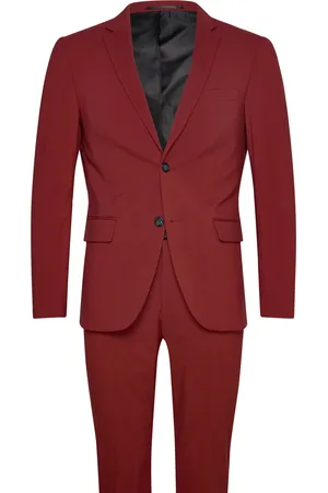 Lindbergh Plain Mens Suit - Normal Length Burgundy