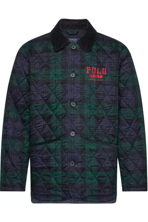 Ralph Lauren Logo Plaid Barn Coat Green