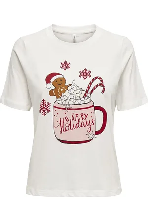 ONLY Onlrosie Life S/S Top Box Xmas Jrs White