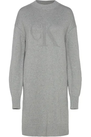 Calvin Klein Ck Intarsia Loose Sweater Dress Grey