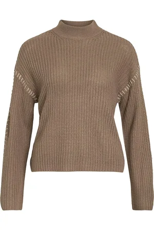 VILA Visigga L/S Stitch Knit Pullover/Ka Brown