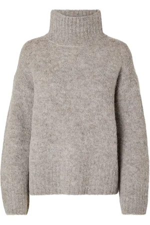 SELECTED Slfgabella Ls Knit High-Neck W Grey