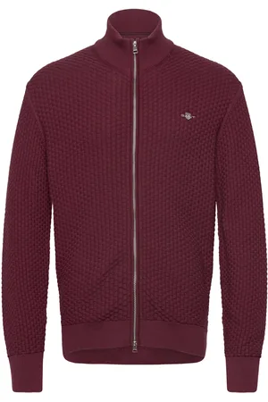 GANT Cotton Texture Zip Cardigan Burgundy