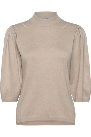 Minus Mskylina High Neck Knit T-Shirt Beige