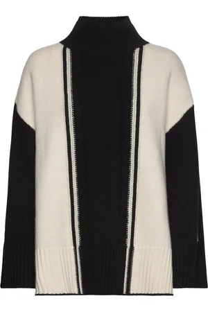By Malina Kathleen Contrast Color Cable Knitted Sweater Black