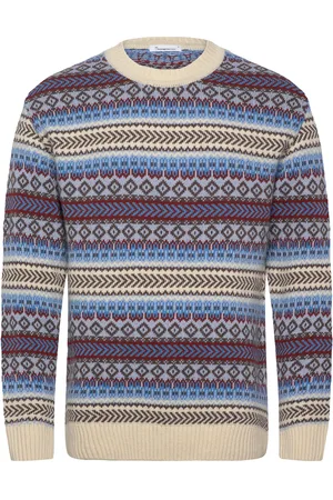 Knowledge Cotton Apparal Knitted Fair Isle Crew Neck - Rws Patterned