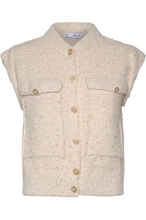 MANGO Sequin Knitted Vest Beige
