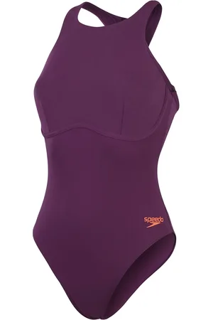 Speedo Womens Racer Zip Swimsuit With Built In Swim Bra Purple