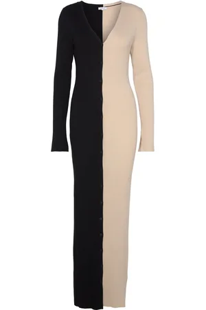 BUBBLEROOM Contrast Rib Knitted Dress Beige