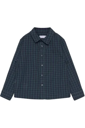 MANGO Check Cotton Shirt Navy
