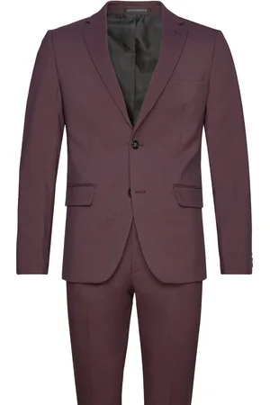 Lindbergh Plain Mens Suit - Normal Length Burgundy