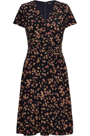 Ralph Lauren Floral Stretch Jersey Surplice Dress Navy