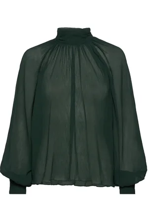 BUBBLEROOM Esme High Collar Structured Blouse Green