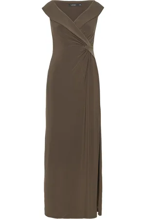Ralph Lauren Jersey Off-The-Shoulder Gown Green