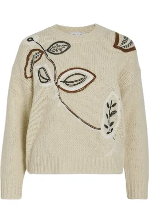 VILA Vibrida O-Neck L/S Embroidery Knit Top Beige
