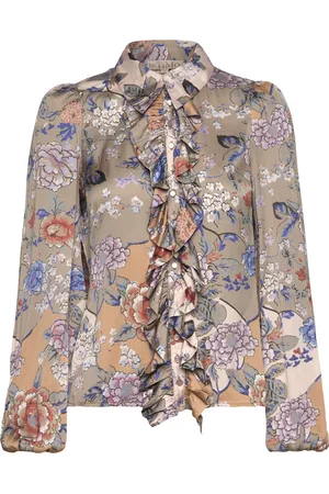 by Ti Mo Satin Ruffle Blouse Beige