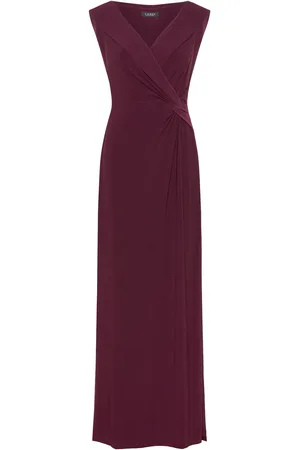 Ralph Lauren Jersey Off-The-Shoulder Gown Burgundy