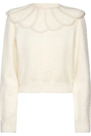 ROTATE Lace Collar Knit Sweater Cream