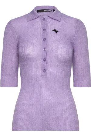 ROTATE Sequin Knit Polo Shirt Purple