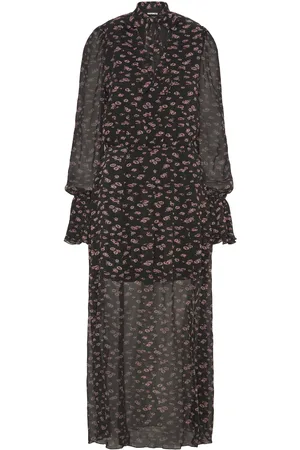 ROTATE Crinkled Strap Tie Dress Black