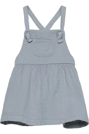 MANGO Short Cotton Pinafore Dress Blue