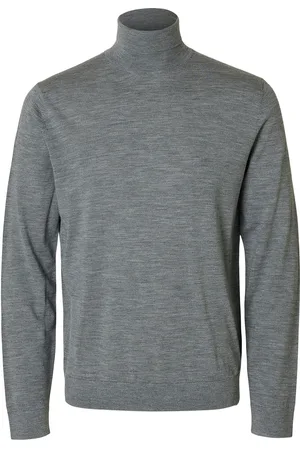 SELECTED Slhtray Ls Knit Merino Roll Neck Noos Grey