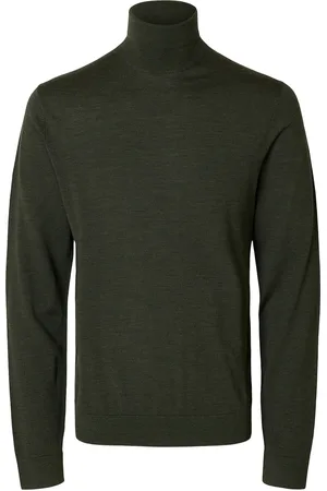 SELECTED Slhtray Ls Knit Merino Roll Neck Noos Khaki