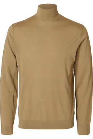 SELECTED Slhtray Ls Knit Merino Roll Neck Noos Khaki