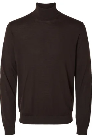 SELECTED Slhtray Ls Knit Merino Roll Neck Noos Brown
