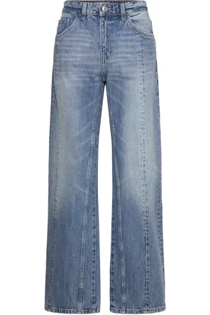 MANGO Straight Jeans With Decorative Seams Blue