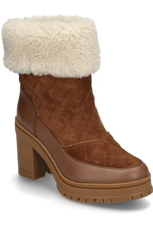 Ralph Lauren Coraline Shearling-Trim Suede Bootie Brown