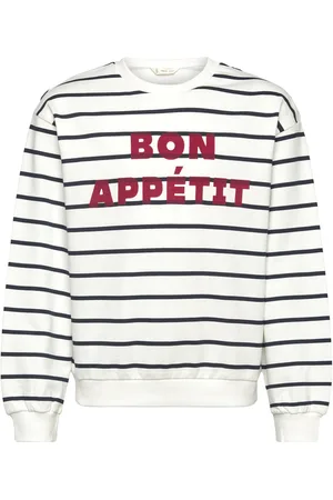 MANGO Message Striped Sweatshirt White