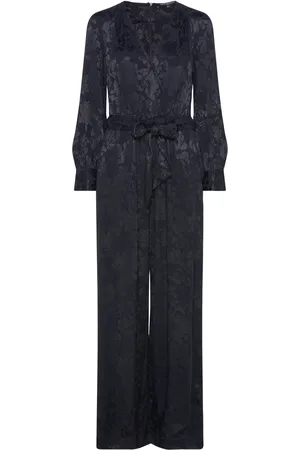 French Connection Arya Satin Jacquard Jumpsuit Black