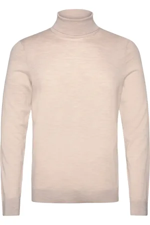 SELECTED Slhtray Ls Knit Merino Roll Neck Noos Beige