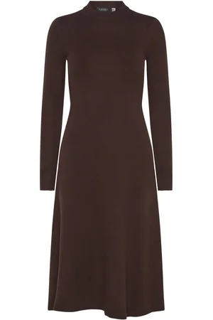 Ralph Lauren Wool-Blend Long-Sleeve Sweater Dress Brown