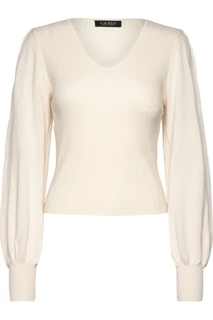 Ralph Lauren Cotton-Blend Blouson-Sleeve Sweater Cream