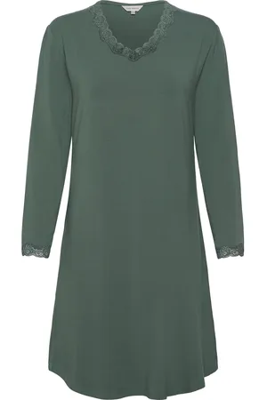 Lady Avenue Bamboo Long Sleeve Nightdress With Khaki