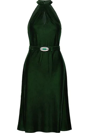 Ralph Lauren Belted Velvet Halter Dress Green